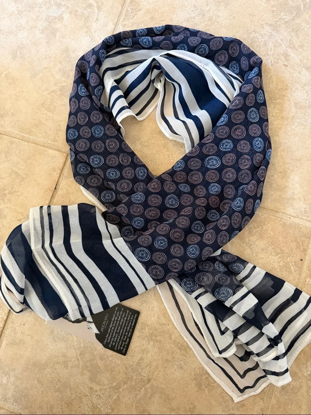 Jason Wu Navy and White Printed Scarf 41”x 43”